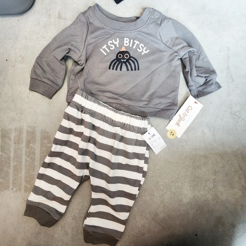 NWT Cat & Jack Baby 0-3M Itsy Bitsy Sweatshirt & Jogger Pants Set Halloween New
